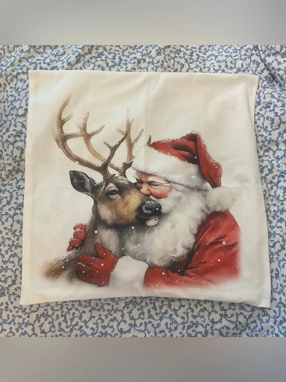 Holiday Santa & Reindeer Decorative Pillow Cover